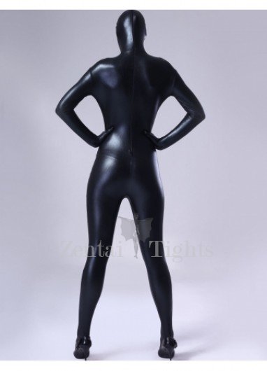 Black Shiny Metallic Lycra Female Full body Zentai Suit