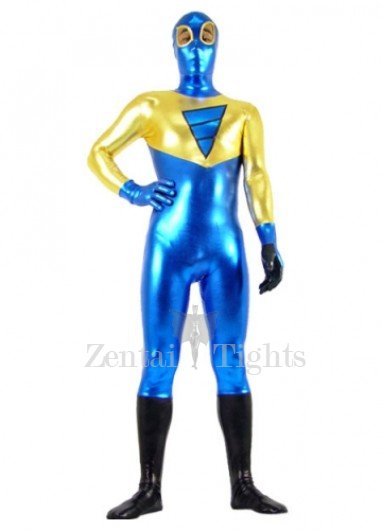 Gold And Blue Shiny Metallic Super Hero Full body Zentai Suit