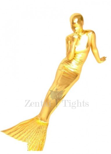 Gold Shiny Metallic Mermaid Trumpet Full body Zentai Suit