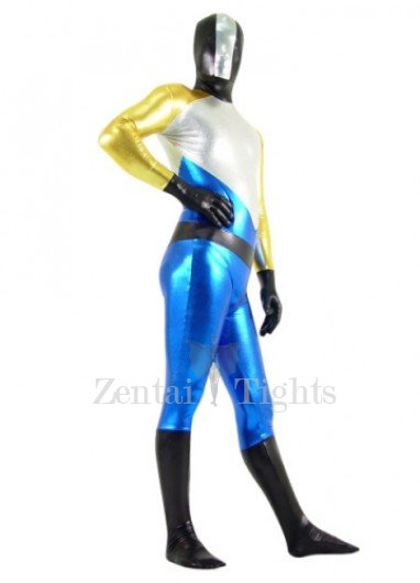 Gold Silver Black And Blue Shiny Metallic Super Hero Full body Zentai Suit