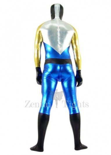 Gold Silver Black And Blue Shiny Metallic Super Hero Full body Zentai Suit