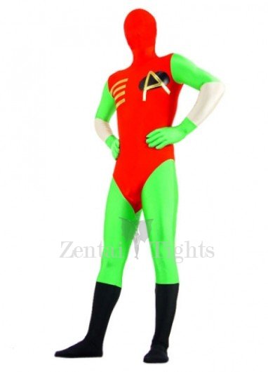Green And Red Lycra Spandex Super Hero Full body Zentai Suit