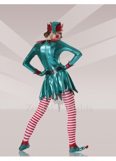 Green Red White Shiny Metallic Lycra Stripes Unisex Full body Zentai Suit