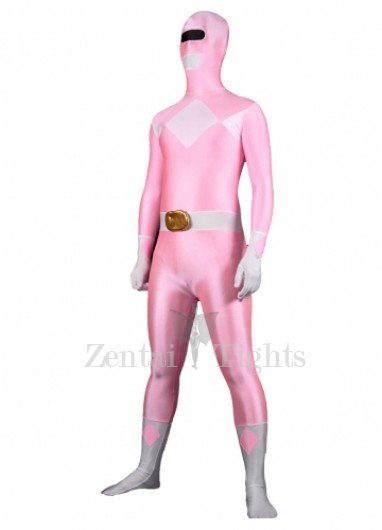 Pink with White Lycra Spandex Unisex Full body Zentai Suit