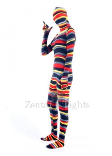 Quality Colorful Stripe Lycra Unisex Breathable Full body Zentai Suit Zentai