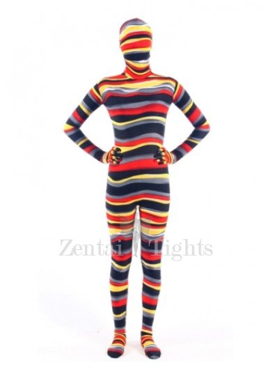 Quality Colorful Stripe Lycra Unisex Breathable Full body Zentai Suit Zentai