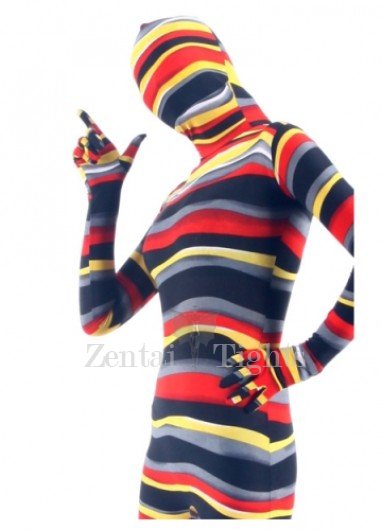 Quality Colorful Stripe Lycra Unisex Breathable Full body Zentai Suit Zentai
