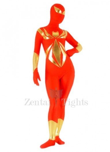 Red  And Gold Lycra Spandex Shiny Metallic Unisex Full body Zentai Suit