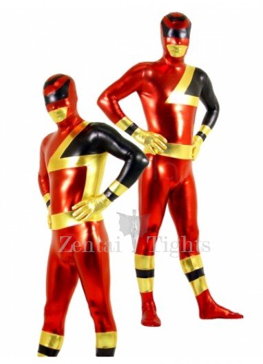 Red and Black Shiny Metallic  Super Hero Unisex Full body Zentai Suit Zentai Catsuit