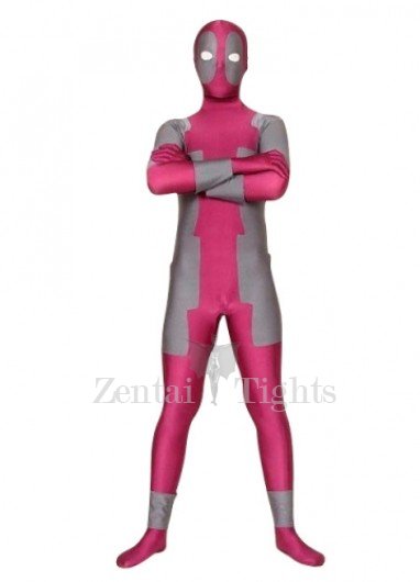 Rose Pink And Gray Lycra Spandex Full body Zentai Suit