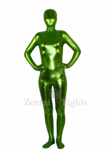 Spring Green Shiny Metallic Unisex Full body Zentai Suit