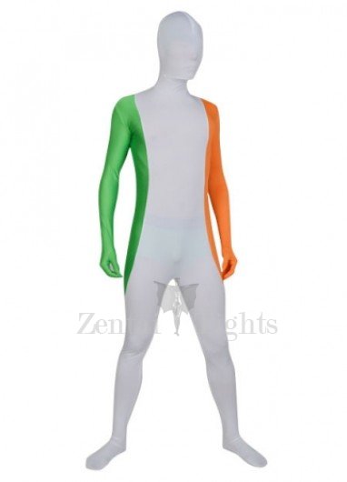 White Orange And Green Lycra Full body Zentai Suit For Men