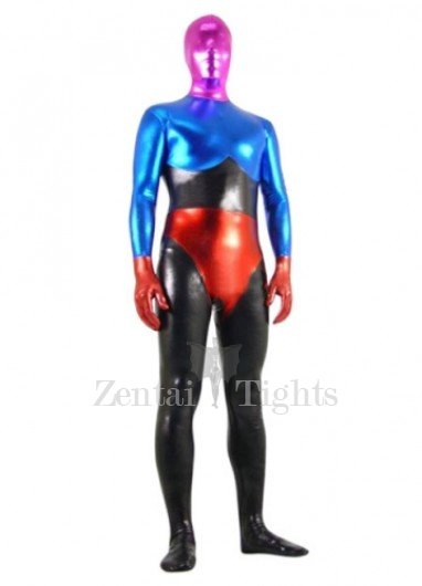 Black Peach Blue And Red Shiny Metallic Full body Zentai Suit