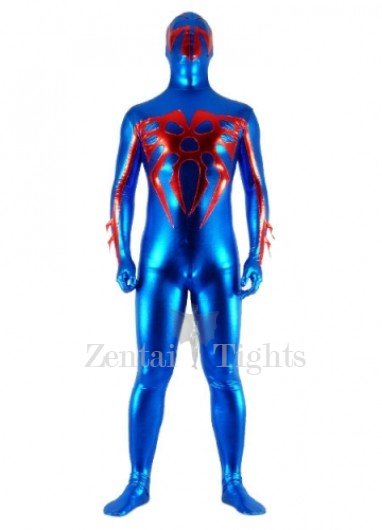 Blue And Red Shiny Metallic Super Hero Full body Zentai Suit