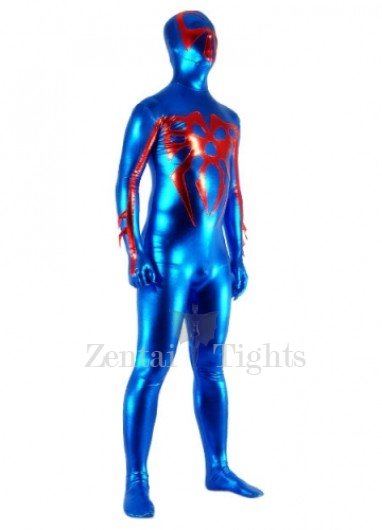 Blue And Red Shiny Metallic Super Hero Full body Zentai Suit