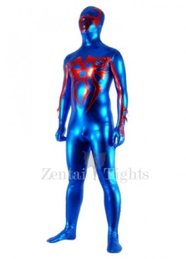 Blue And Red Shiny Metallic Super Hero Full body Zentai Suit