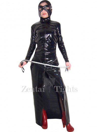 Front Open Sexy Shiny PVC Catsuit with Whip and Mask