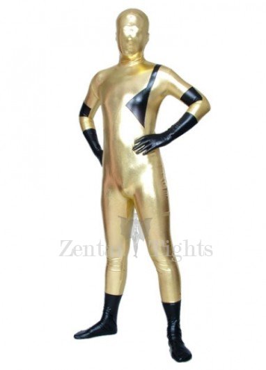 Gold And Black Shiny Metallic Unisex Full body Zentai Suit