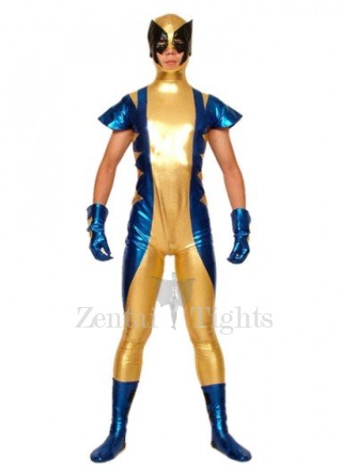 Gold Blue And Black Shiny Metallic Super Hero Full body Zentai Suit