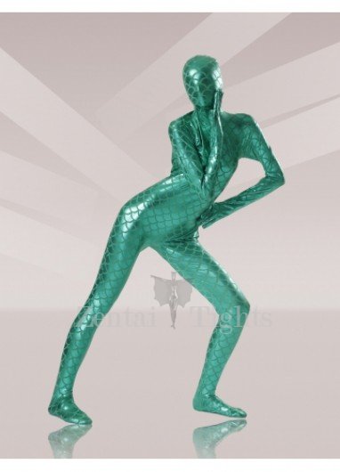 Green Fish Scale Shiny Metallic Full body Zentai Suit