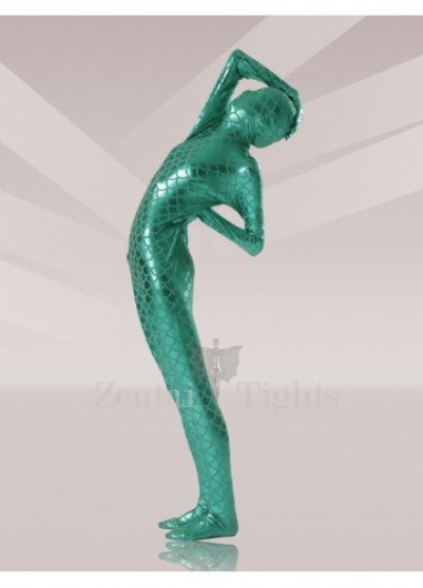 Green Fish Scale Shiny Metallic Full body Zentai Suit