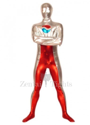 Red And Silver Shiny Metallic Full body Zentai Suit