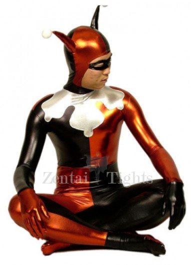 Red Black And Silver Shiny Metallic Full body Zentai Suit