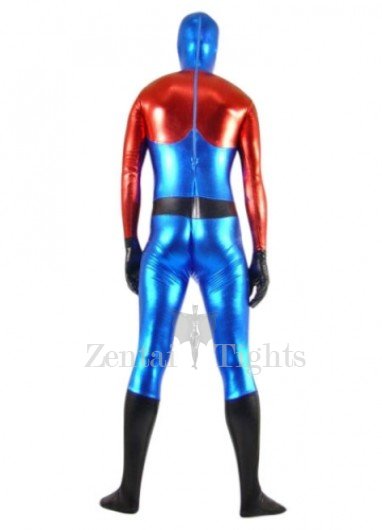 Red Blue and Black Shiny Metallic Super Hero Full body Zentai Suit