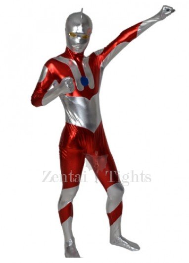 Red Gray Shiny Metallic Full body Zentai Suit Zentai Men\'s Suit