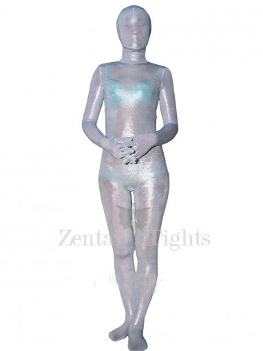 Silver White Velvet Unisex Full body Zentai Suit