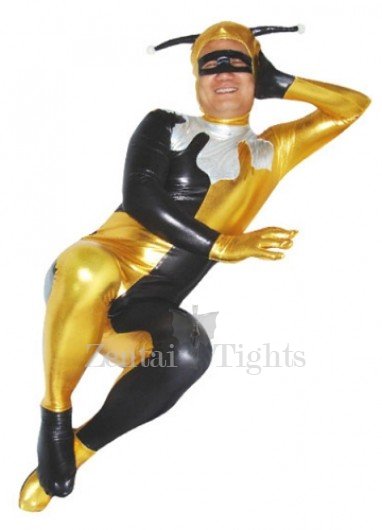 Yellow And Black Shiny Metallic Unisex Full body Zentai Suit