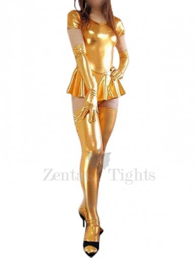 Gold Short Sleeves Shiny Metallic Sexy Dress
