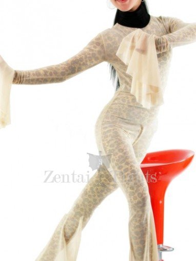 Leopard Stripe Lycra Spandex Catsuit with Velour Outfit Cover