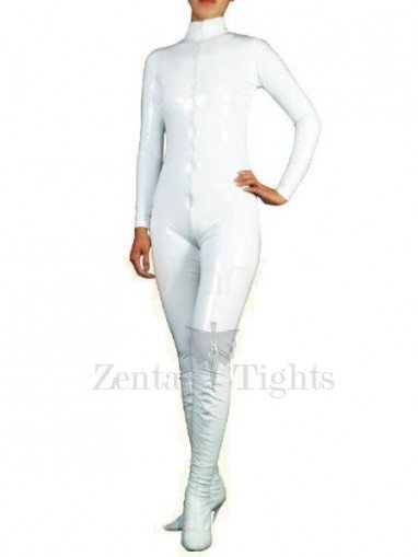 White PVC Front Open Unisex Catsuit