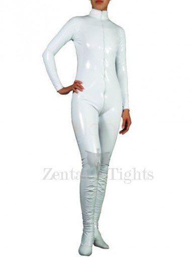 White PVC Front Open Unisex Catsuit