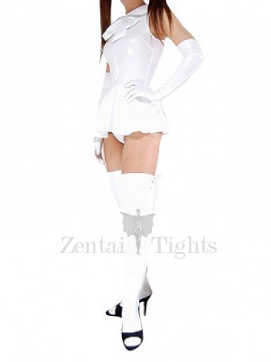 Cool White Shiny Metallic Bowknot Mini Skirt Suit
