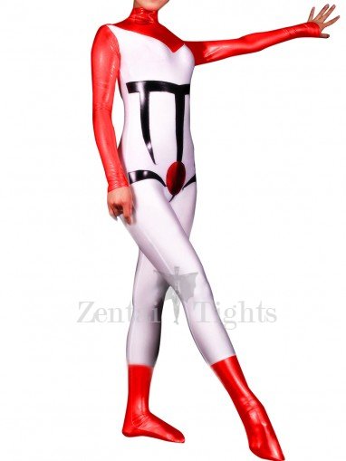 Shiny Metallic White with Red Unisex Catsuit