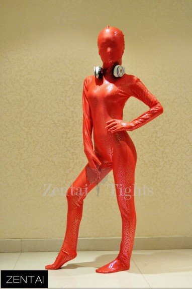Red and Gold Flake Coating Fullbody Tights Tights Full body Zentai Suit