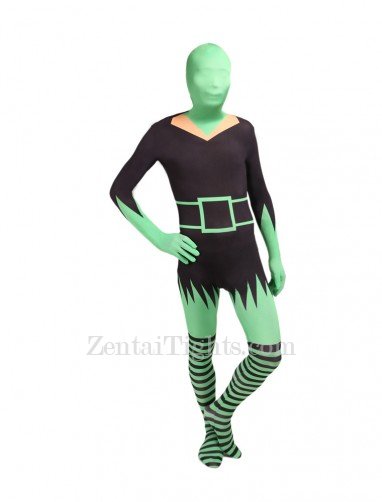 Black and Green Elf Full Body Halloween Spandex Holiday Unisex Cosplay Zentai Suit