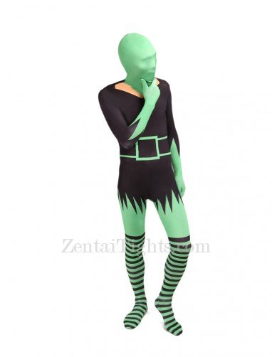 Black and Green Elf Full Body Halloween Spandex Holiday Unisex Cosplay Zentai Suit