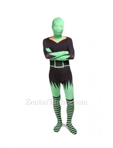 Black and Green Elf Full Body Halloween Spandex Holiday Unisex Cosplay Zentai Suit
