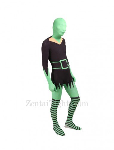 Black and Green Elf Full Body Halloween Spandex Holiday Unisex Cosplay Zentai Suit