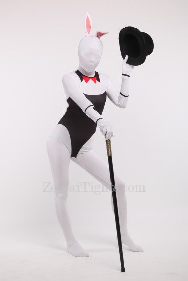 Black and White Bunny Girl Full Body Spandex Holiday Unisex Cosplay Zentai Suit