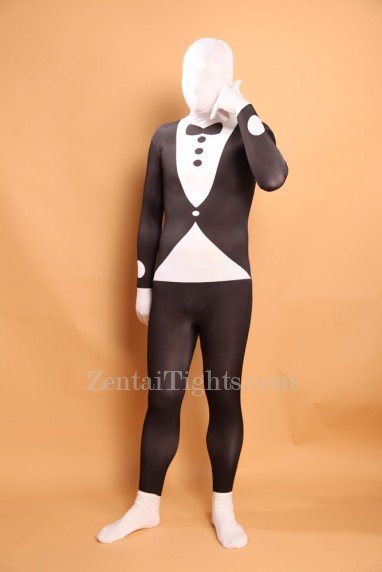 Black and White Halloween Bowtie Full Body Spandex Holiday Unisex Lycra Morph Zentai Suit