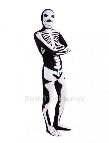 Black and White Skull Full Body Halloween Spandex Holiday Unisex Cosplay Zentai Suit
