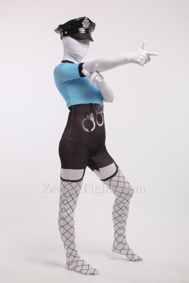 Blue and Black Police Full Body Spandex Holiday Unisex Cosplay Zentai Suit