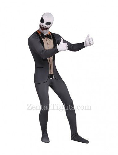 Gray Suit Skeleton Skull Halloween Lycra Full Body Zentai Tights Suit