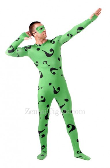 Green Question Mark Full Body Halloween Spandex Holiday Unisex Cosplay Zentai Suit