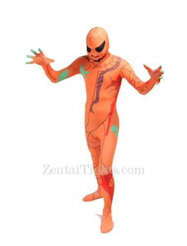 Orange Pumpkin Human Anatomy Full Body Halloween Spandex Holiday Unisex Cosplay Zentai Suit