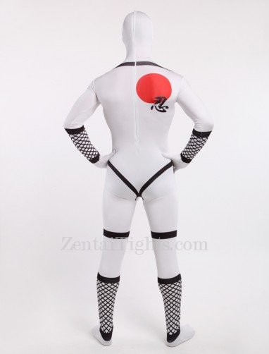 White Japanese Ninja Halloween Full Body Spandex Holiday Unisex Lycra Morph Zentai Suit